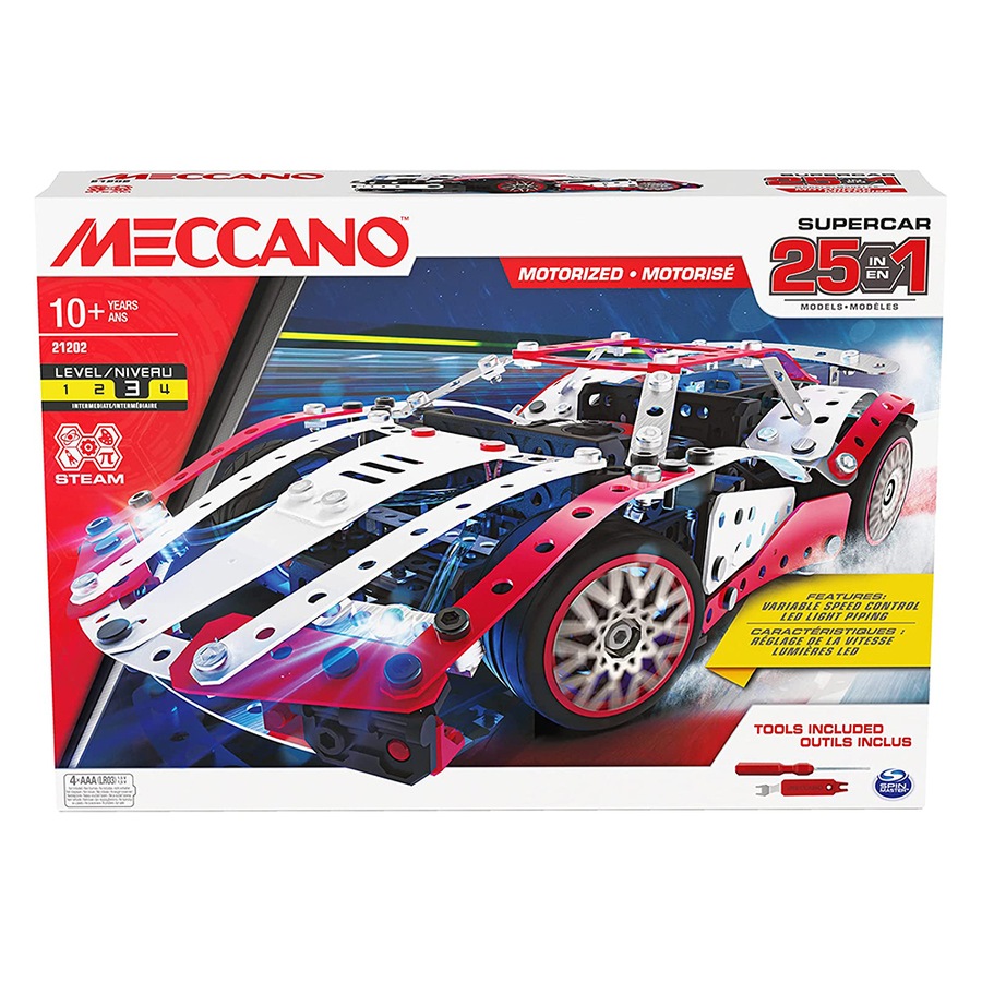 Meccano 25-in-1 Motorized Supercar STEM Model Building Kit