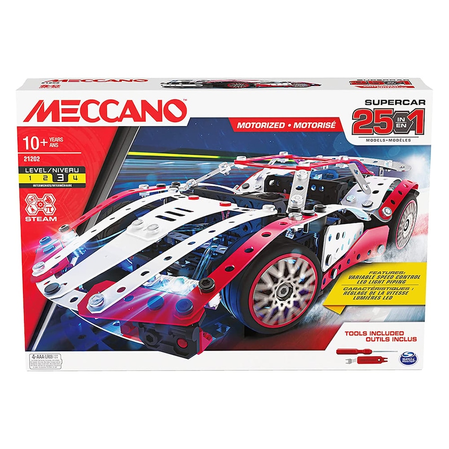 Meccano 25-in-1 Motorized Supercar STEM Model Building Kit