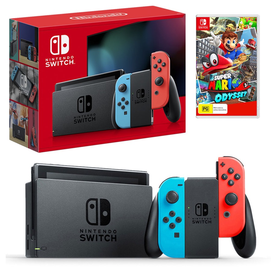 Nintendo Switch Neon Joy-Con Console with Super Mario Odyssey Bundle