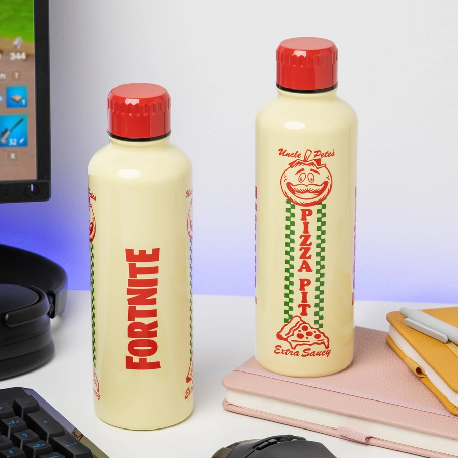 Paladone Fortnite Uncle Petes Pizza Pit Metal Water Bottle