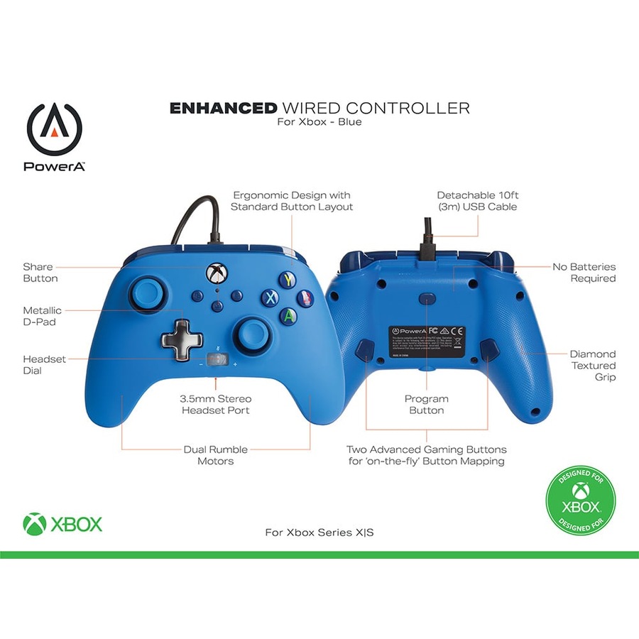 Buy PowerA Bold Blue Enhanced Wired Controller for Xbox Series XS, Xbox ...