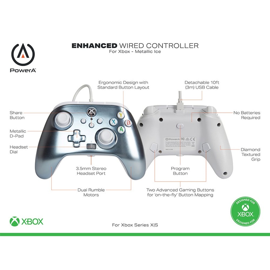 PowerA Metallic Ice Enhanced Wired Controller for Xbox Series X-S, Xbox One and PC