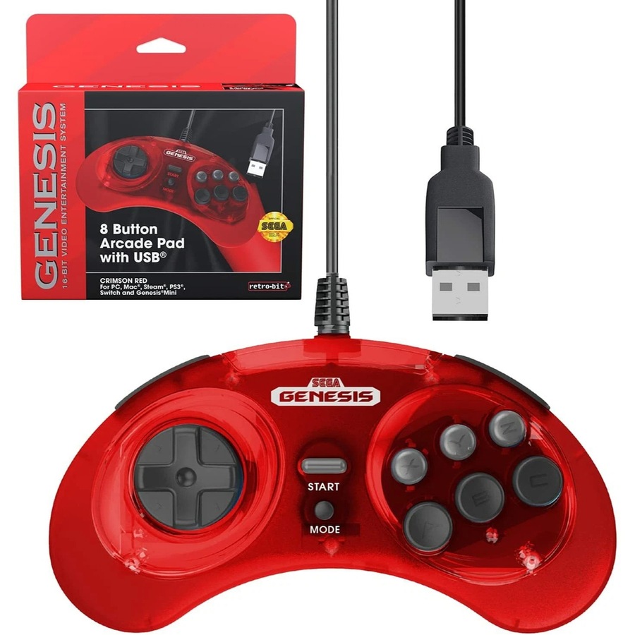 SEGA Genesis 8-button Arcade Pad Wired USB Gamepad For PC and Mac