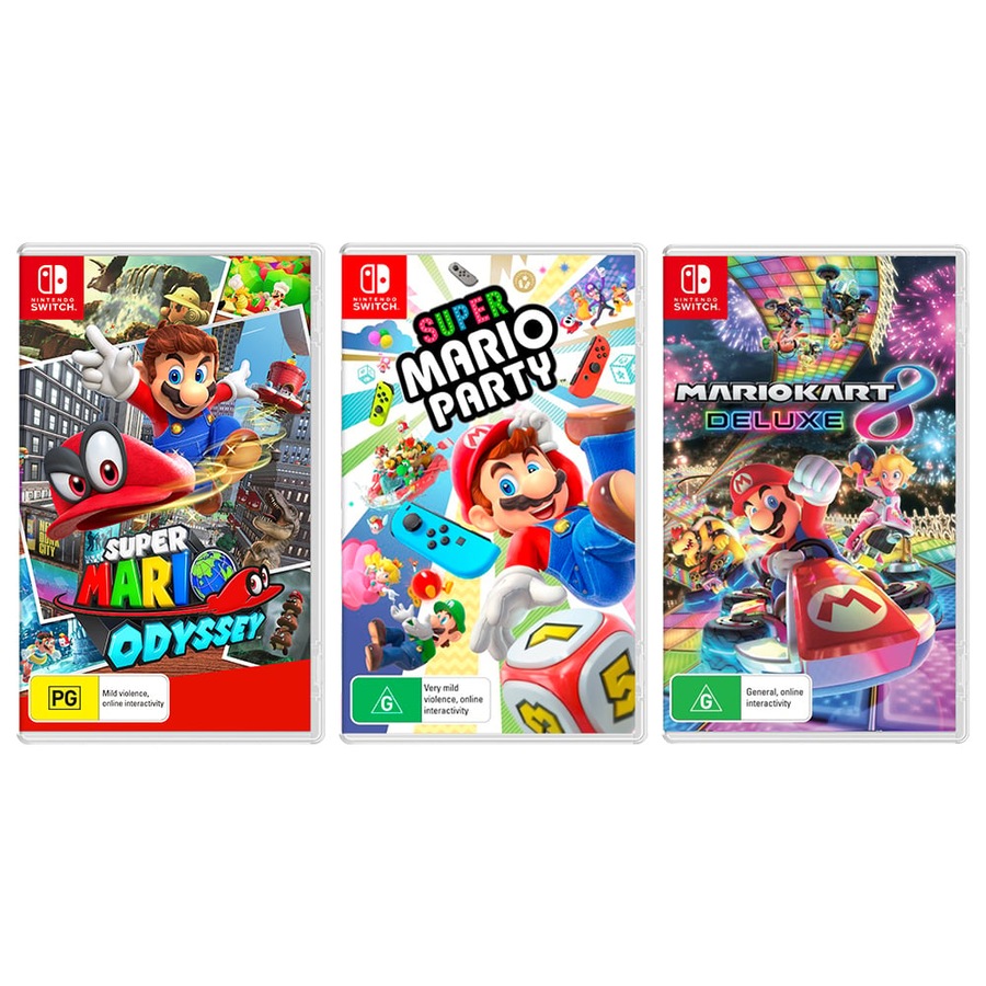 Super Mario Odyssey with Super Mario Party and Mario Kart 8 Deluxe Bundle
