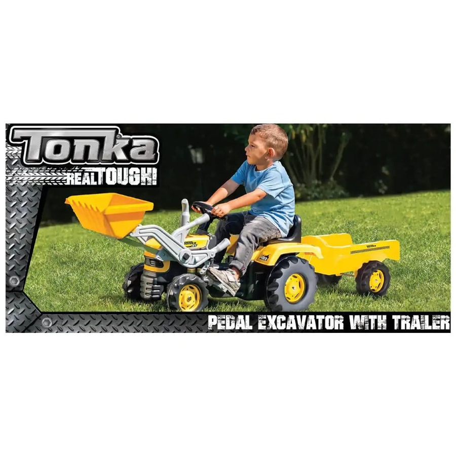 Tonka Kids Ride On Pedal Digger Excavator with Trailer