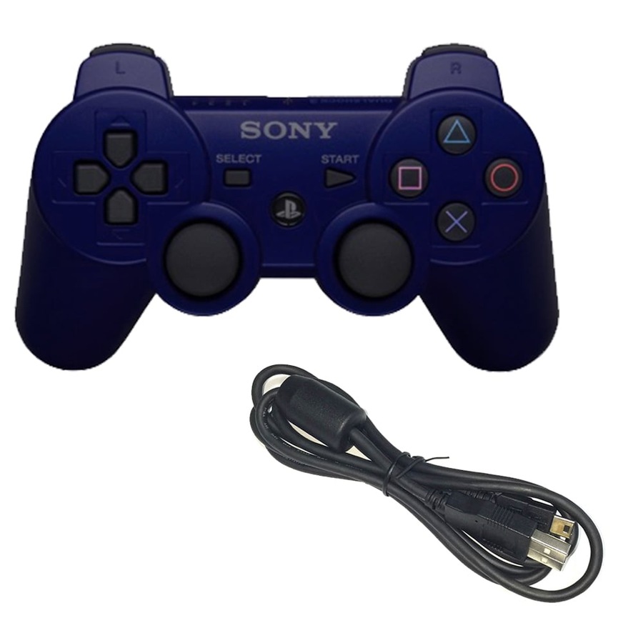Unpackaged DualShock 3 PS3 Controller (Navy) + Play and Charge Cable