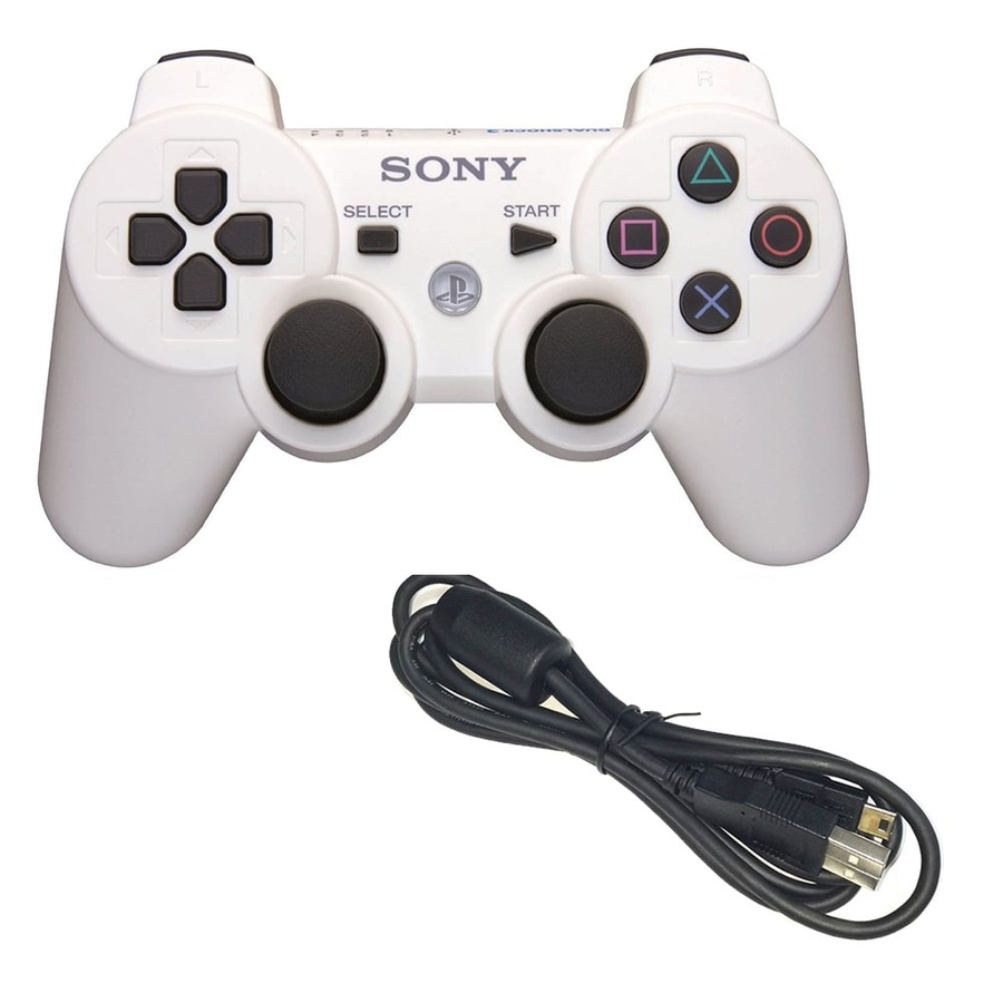 Unpackaged DualShock 3 PS3 Controller (White) + Play and Charge Cable