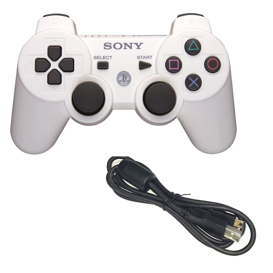 Unpackaged DualShock 3 PS3 Controller (White) + Play and Charge Cable