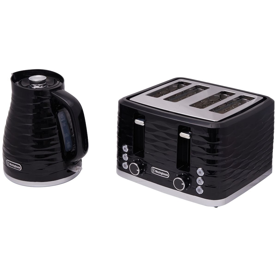 Westinghouse Kettle and Toaster Pack Black Silver 1.7L Kettle, 4 Slice Toaster
