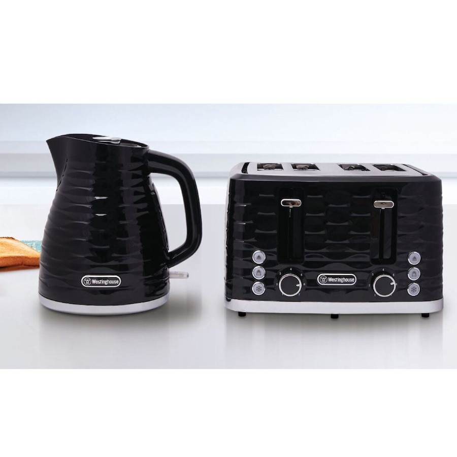 Westinghouse Kettle and Toaster Pack Black Silver 1.7L Kettle, 4 Slice Toaster