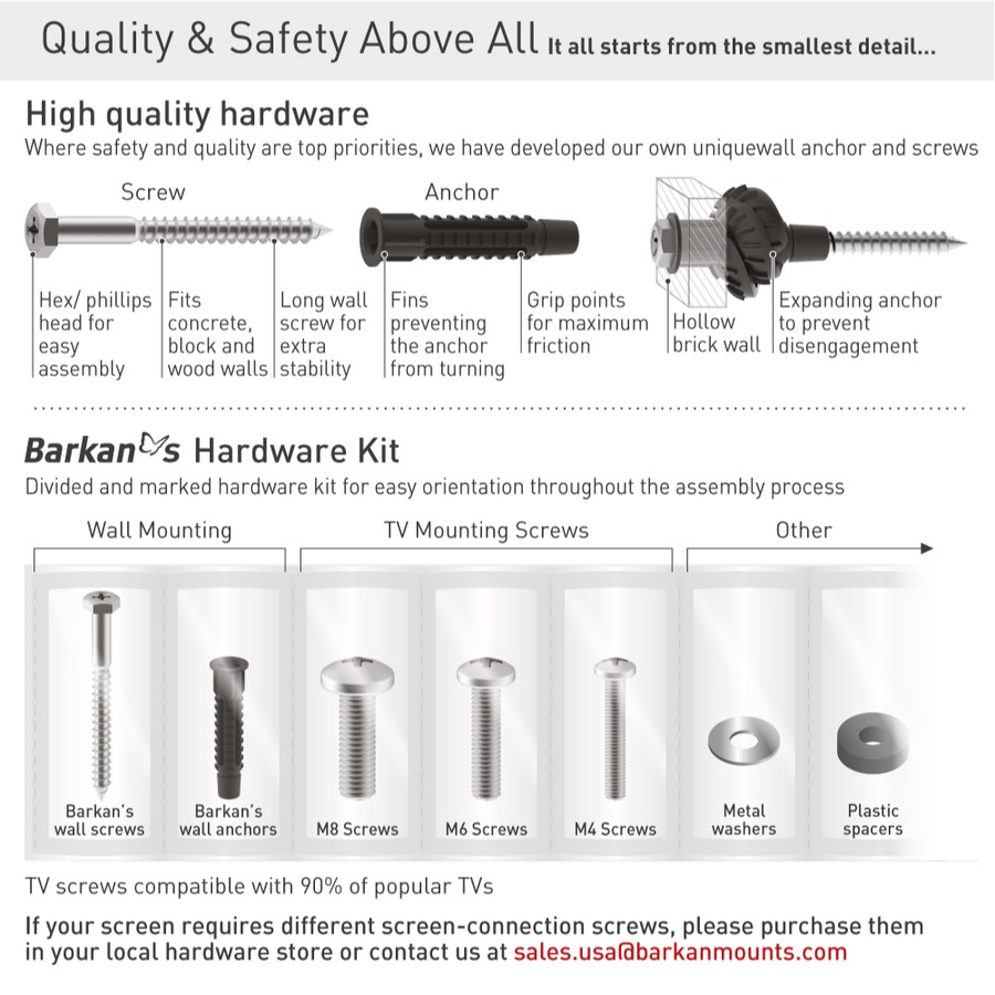 Barkan Full Motion Extra Long TV Wall Mount, 13" - 65" Inch Size, Black