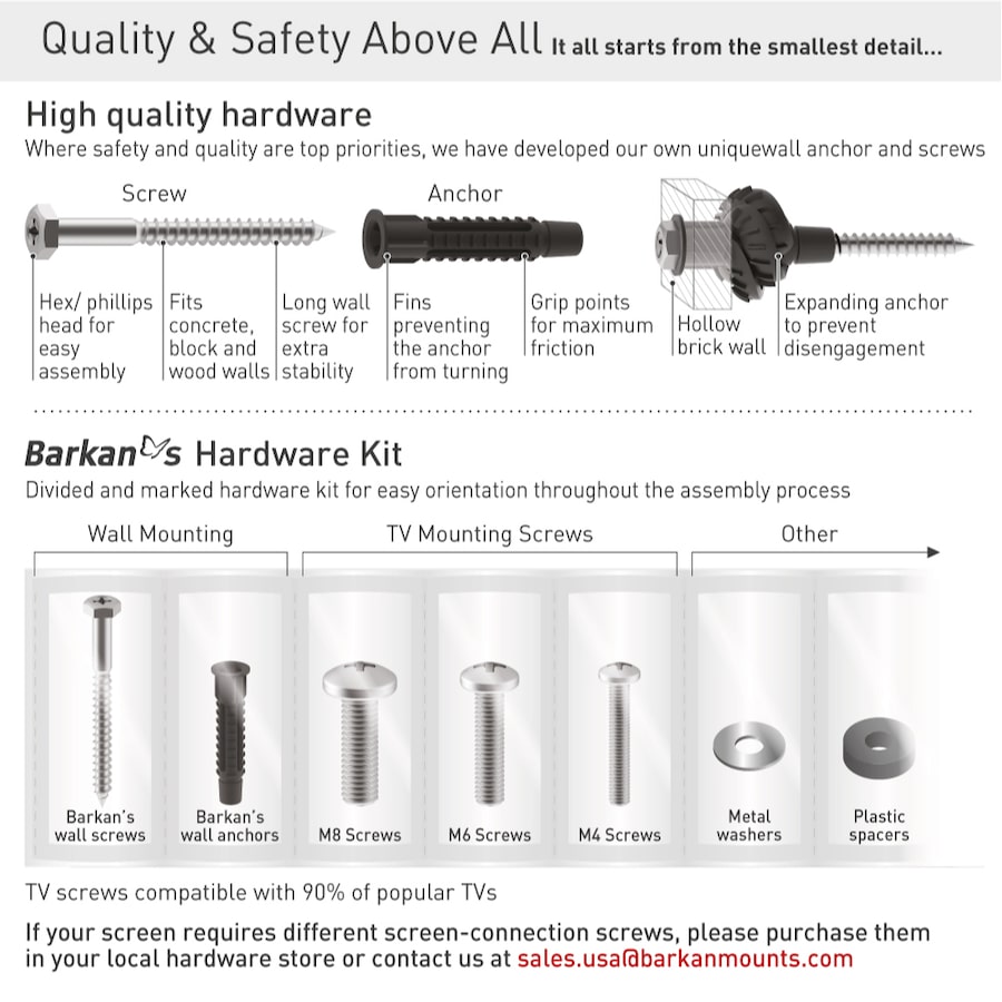 Barkan Full Motion Extra Long TV Wall Mount, 13" - 65" Inch Size, Black