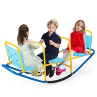 Babyjoy 2 Seats Kids Outdoor Metal Rocking Seesaw Outdoor Play Equipment Rocker Teeter Totter Blue