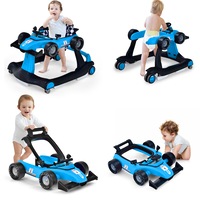 Babyjoy 4-in-1 Baby Walker Folding Activity Car Toddler Push Car Adjustable Height & Speed w/Music Box Blue