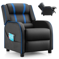 Babyjoy Adjustable Kids Sofa PU Leather Recliner Chair Upholstered Armchair w/2 Side Pockets Blue & Black
