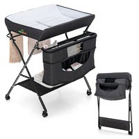 Babyjoy Foldable Baby Changing Table Mobile Nursery Stand w/Lockable Wheels Adjustable Change Station Black