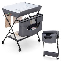 Babyjoy Foldable Baby Changing Table Mobile Nursery Stand w/Lockable Wheels Adjustable Change Station Grey