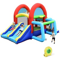 Babyjoy Inflatable Trampoline Jumping Castle Kids Play Bouncer w/2 Slides & Ball Pit Toddler Bounce House w/Blower