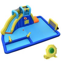 Babyjoy Inflatable Water Slide Jumping Bouncer Castle Outdoor Playing Equipment w/Water Guns & Soccer Zone & Blower