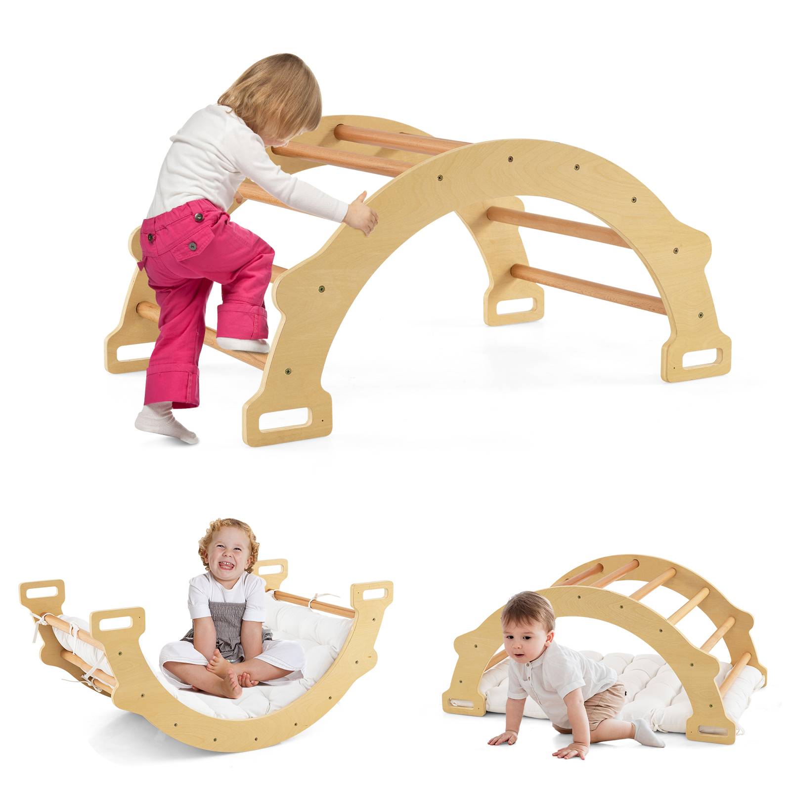 Buy Babyjoy Climb Playset Kids Climbing Arch & Rocker Wooden Children ...