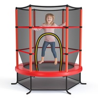 Babyjoy Kids Mini Trampoline Indoor Outdoor Jumping Mat w/Enclosure Net Recreational Round Trampoline Red