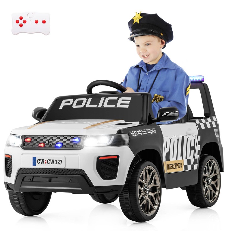 Kids Police Car Ride On Toy, 12V Battery Powered Cop Car W