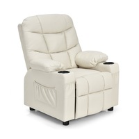 Babyjoy PU Leather Kids Sofas Adjustable Toddler Upholstered Recliner Armchair w/Cup Holders & Side Pockets Beige