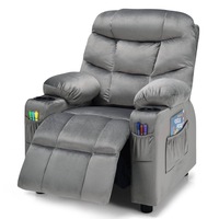 Babyjoy Velvet Kids Sofas Adjustable Toddler Upholstered Recliner Armchair w/Cup Holders & Side Pockets Grey