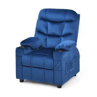 Babyjoy Velvet Kids Sofas Adjustable Toddler Upholstered Recliner Armchair w/Cup Holders & Side Pockets Blue