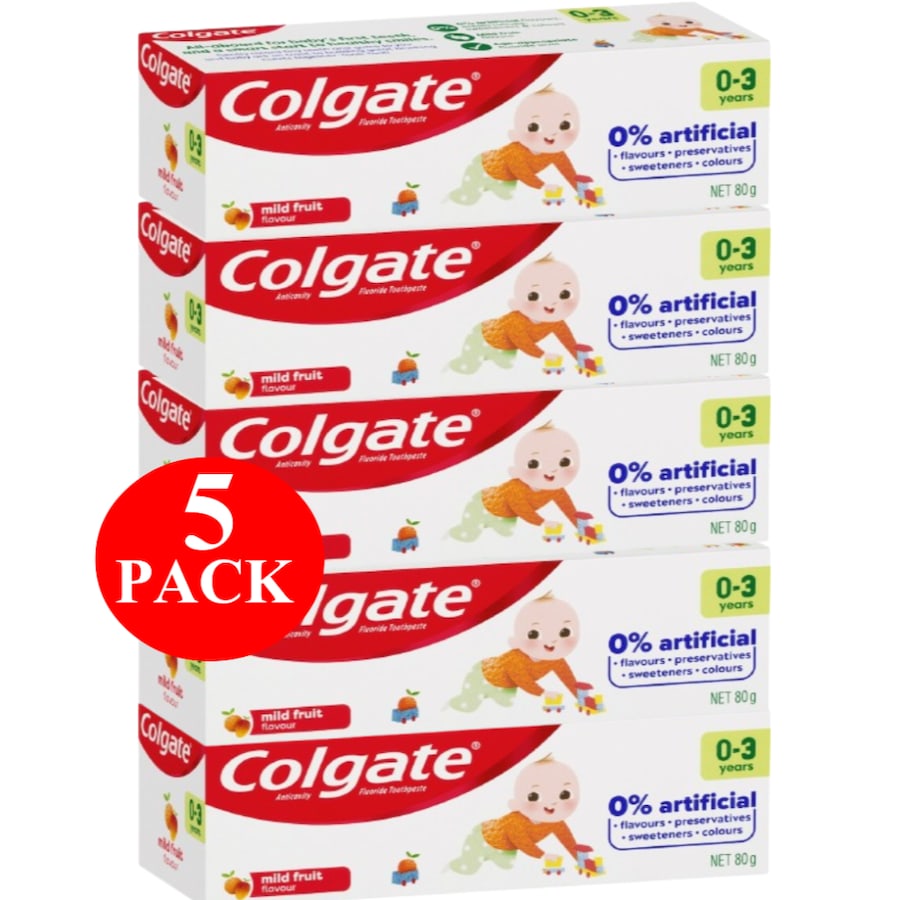 5 x Colgate Kids Toothpaste Anticavity 0-3 Yrs Mild Fruit 80g