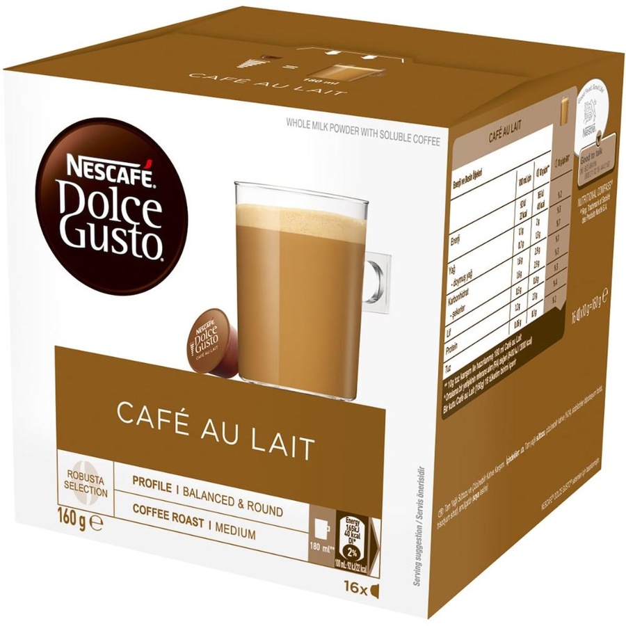 5 x Nescafe Dolce Gusto Cafe Au Lait Coffee Pods Capsules 16 Pack
