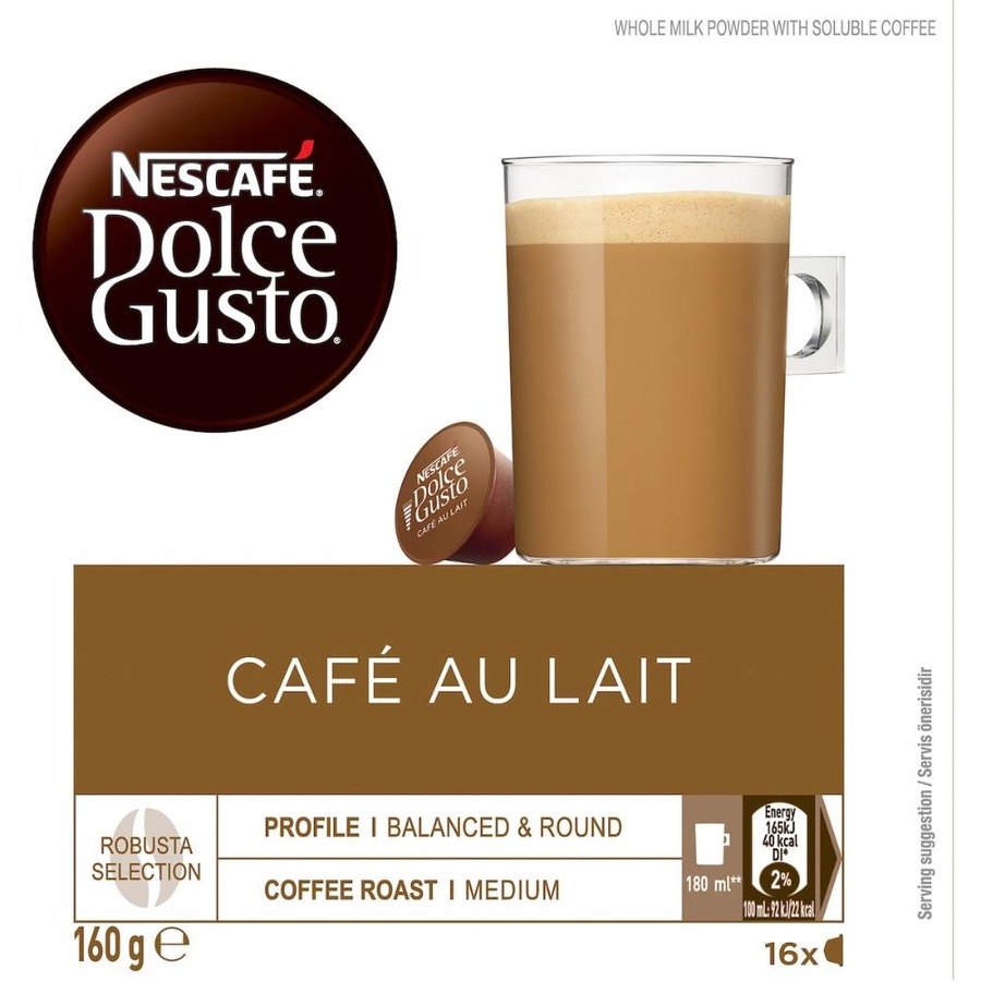 5 x Nescafe Dolce Gusto Cafe Au Lait Coffee Pods Capsules 16 Pack