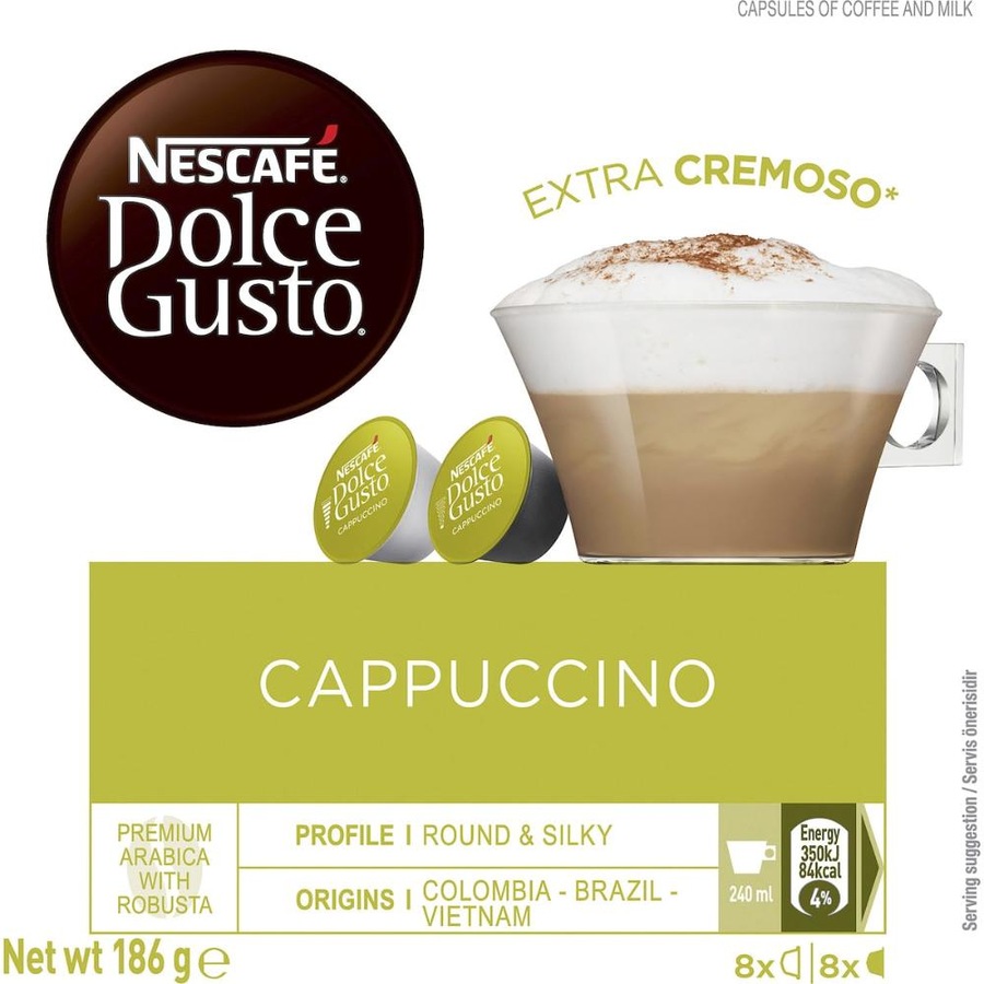 5 x Nescafe Dolce Gusto Cappuccino Coffee Pods Capsules 16 Pack