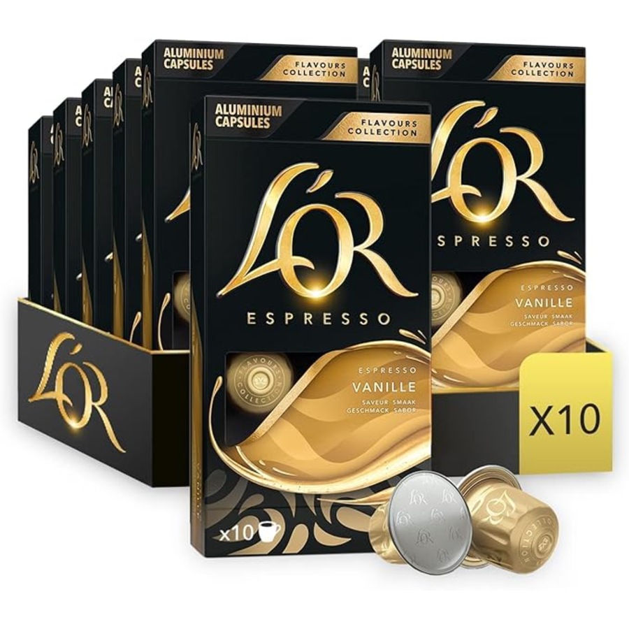 L'OR Espresso Vanilla Coffee - 100 Aluminium Capsules Compatible with Nespresso Machines (10x10 Pods Pack)