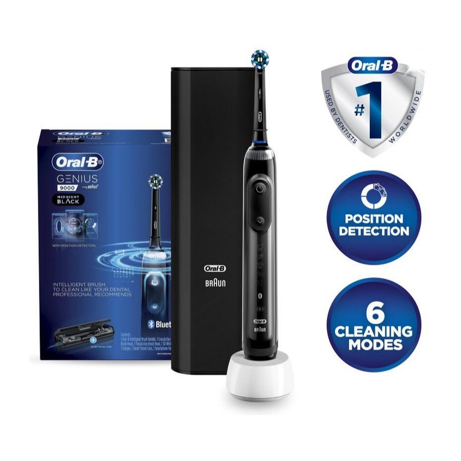 Oral-B Genius 9000 Electric Toothbrush with 3 Replacement Heads & Smart Travel Case, Black