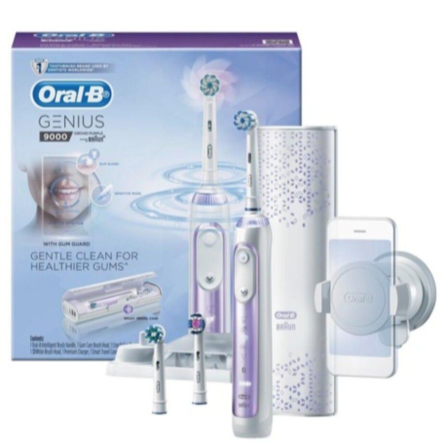 Oral-B Genius 9000 Electric Toothbrush with 3 Replacement Heads & Smart Travel Case, Purple Orchid