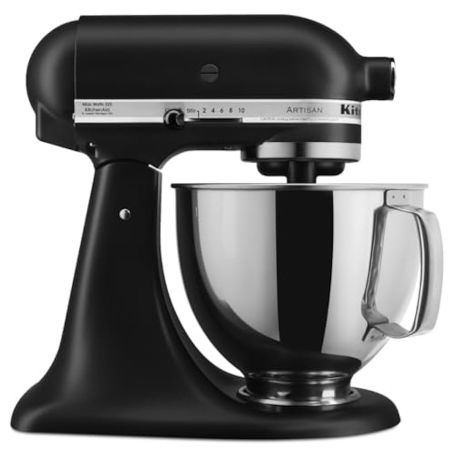 KitchenAid KSM150 Matte Black 300W 10 Speed 4.7L Stainless Steel Bowl Tilt-Head Stand Mixer, Whisk, Flat Beater, Dough Hook