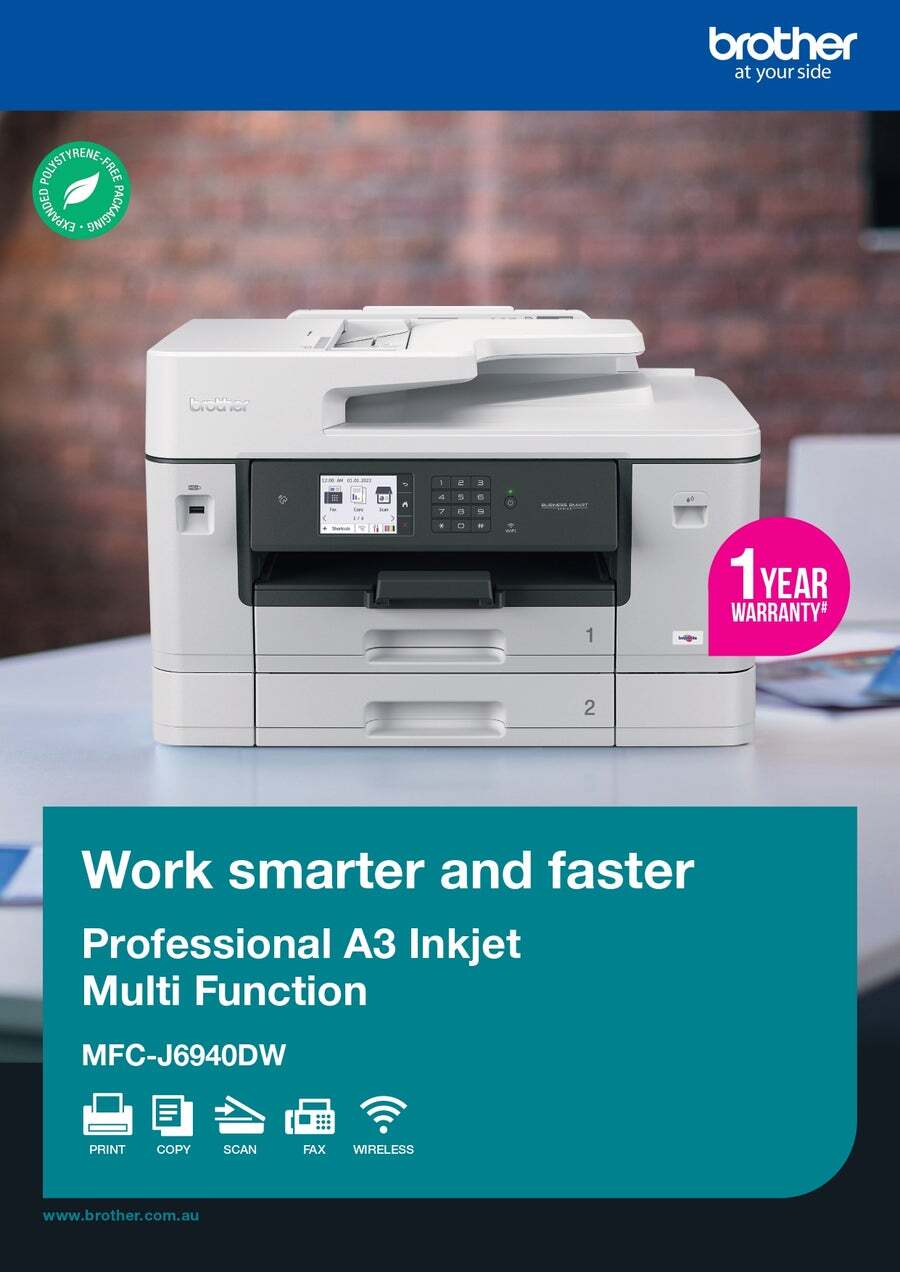 Buy MFCJ6940DW A3 Business Inkjet MultiFunction Printer with print speeds of 28ppm, dual tray