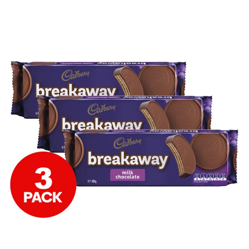 Buy 3 x Cadbury Breakaway Biscuits Milk Chocolate 180g - MyDeal