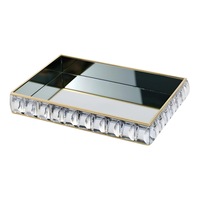 Gold Framed Rectangle Mirror Tray & Sparkling Bevelled Glass Crystal Jewels