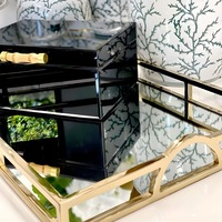 Large Gold Plated Rectangle Decorative Deluxe Mirror Tray with Arch Handles