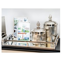 Silver Plated Rectangle Decorative Deluxe Mirror Tray with Arch Handles