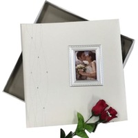 Large White Leather Wedding Photo Album with Diamantes & Frame on Cover