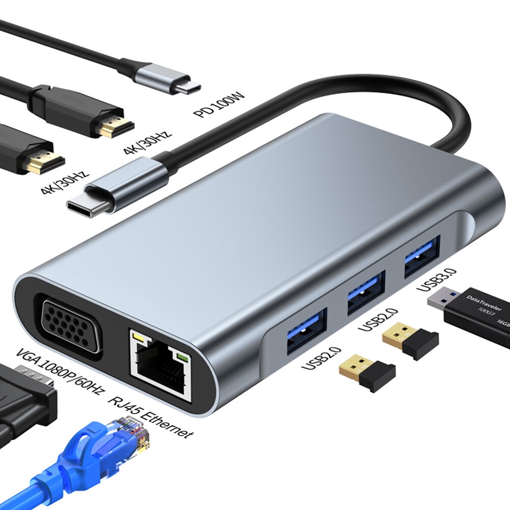 Buy 8 In 1 Laptop Docking Station Type-C Dual Hdmi Hub Adapter Usb-C ...