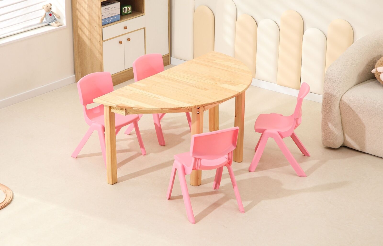 Buy FTYP 120X60Cm Semi Circle Timber Pinewood Wooden Kids Table Study ...