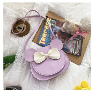 GGP Adorable Bow Bear Crossbody Bag For Kids Purple Small Shoulder Bag 13*13*5Cm