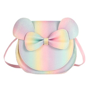 GGP Adorable Bow Bear Crossbody Bag For Kids Rainbow Colored Small Shoulder Bag 13*13*5Cm
