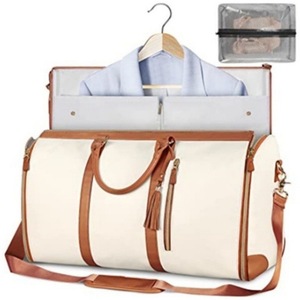 GGP Beige Convertible Garment Duffel Bag With Leather Accents Travel Weekender Bag For Suits And Dresses