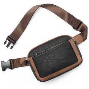 GGP Black And Brown Color Matching Adjustable Waterproof Pu Leather Waist Bag Stylish Crossbody Belt Bag For Men & Women