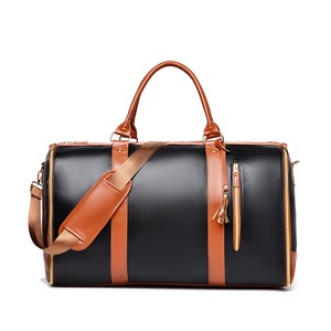 GGP Black And Brown Pu Leather Foldable Garment Bag, Women'S Travel Duffel With Suit Carrier, Multi Function Storage